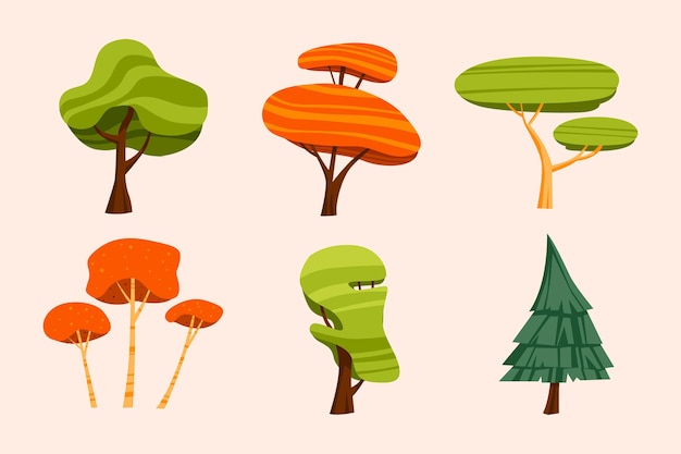 Free Vector hand drawn type of trees collection