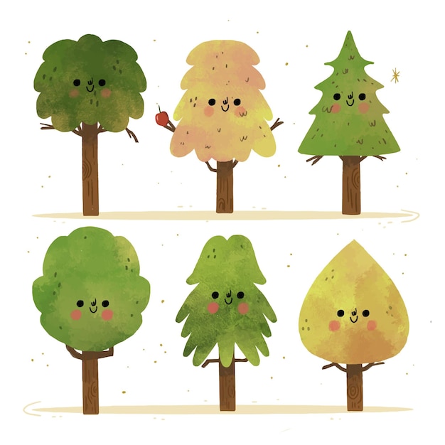 Free Vector hand drawn type of trees collection