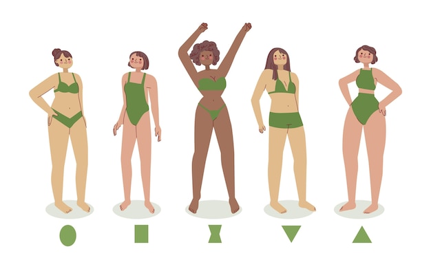 Free vector hand drawn types of female body shapes set