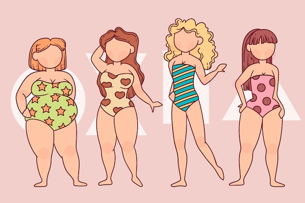 Hand-drawn types of female body shapes