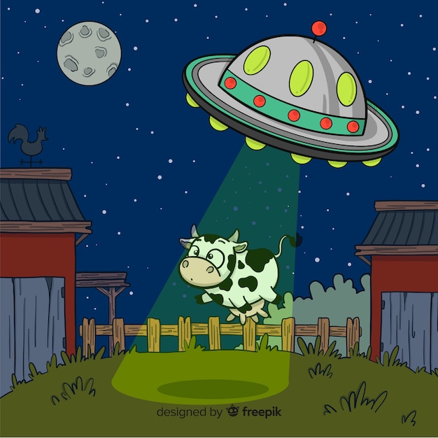 Free vector hand drawn ufo abduction concept