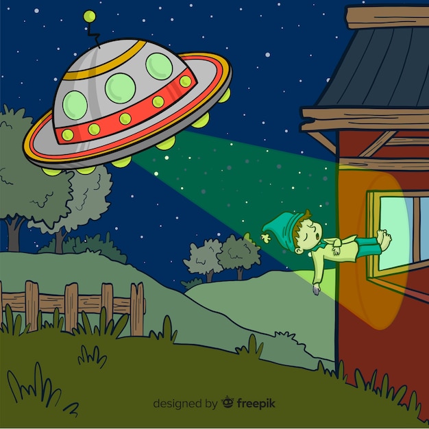 Free vector hand drawn ufo abduction concept