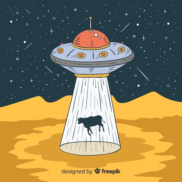 Free vector hand drawn ufo abduction concept