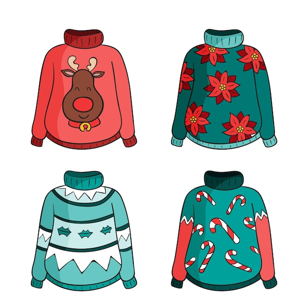 Free vector hand drawn ugly sweater collection