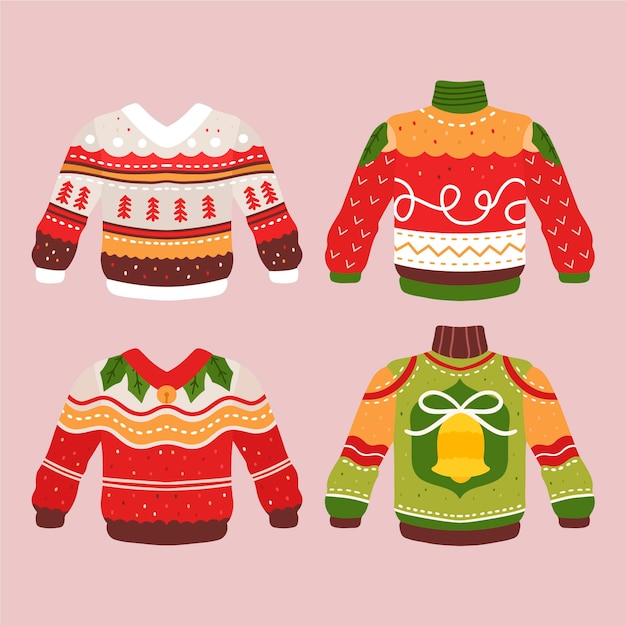 Free Vector hand drawn ugly sweater illustration collection