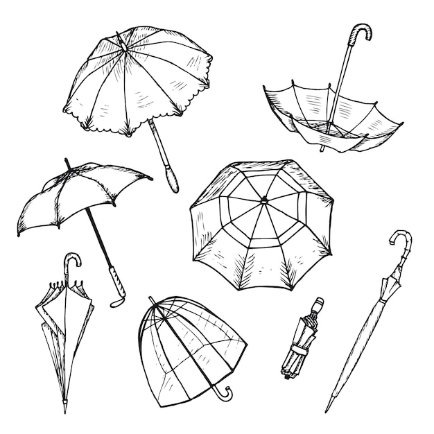 Hand Drawn Umbrellas Set