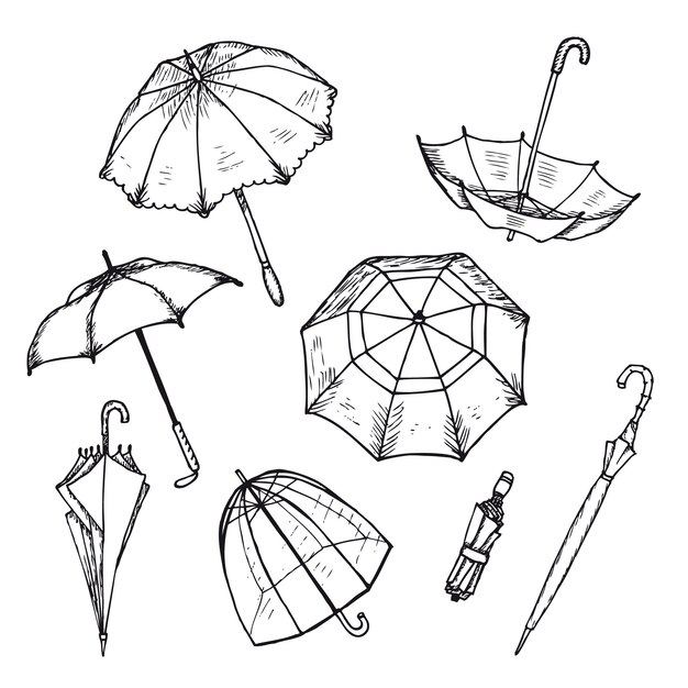 Hand Drawn Umbrellas Set