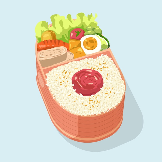 Hand-drawn umeboshi bento illustration