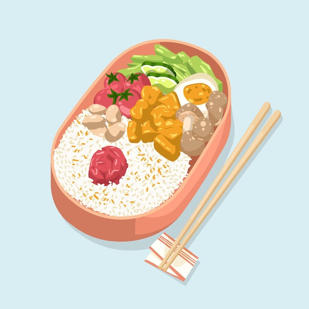 Hand-drawn umeboshi bento illustration