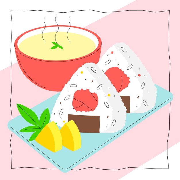 Hand drawn umeboshi onigiri