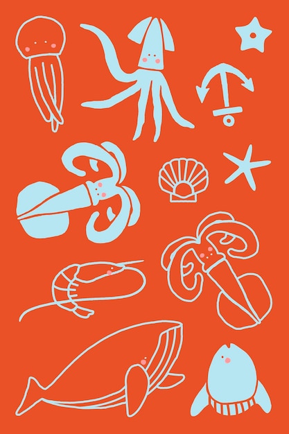 Free Vector hand drawn underwater animal collection vector