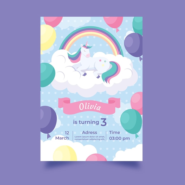 Hand drawn unicorn birthday invitation template