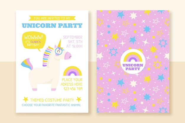 Hand drawn unicorn birthday invitation template