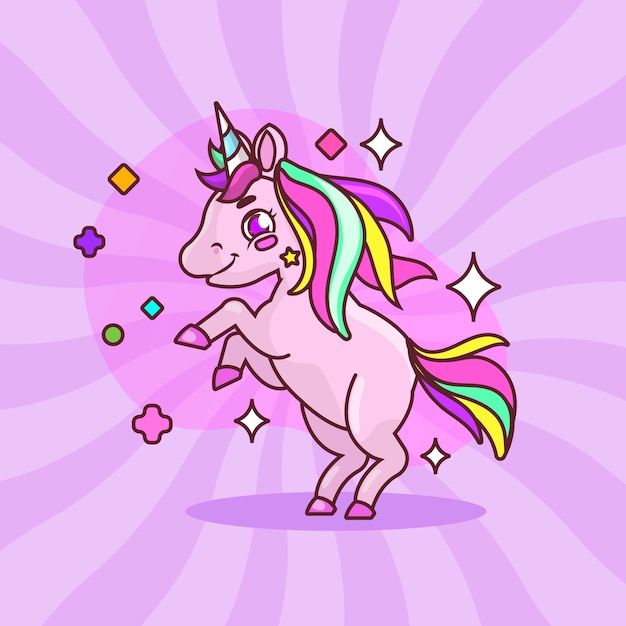 Hand drawn unicorn cartoon illustration