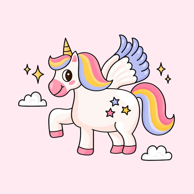 Hand drawn unicorn cartoon illustration