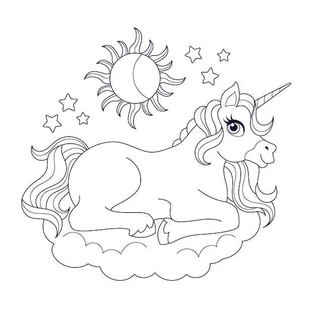 Free vector hand drawn unicorn coloring book illustration