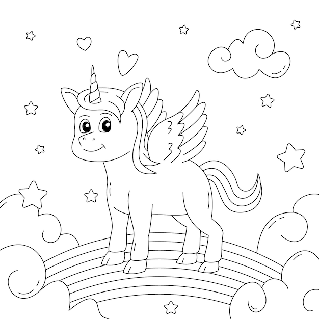 Hand drawn unicorn coloring book illustration