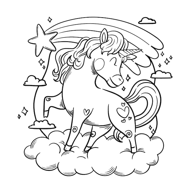 Free vector hand drawn unicorn coloring book illustration