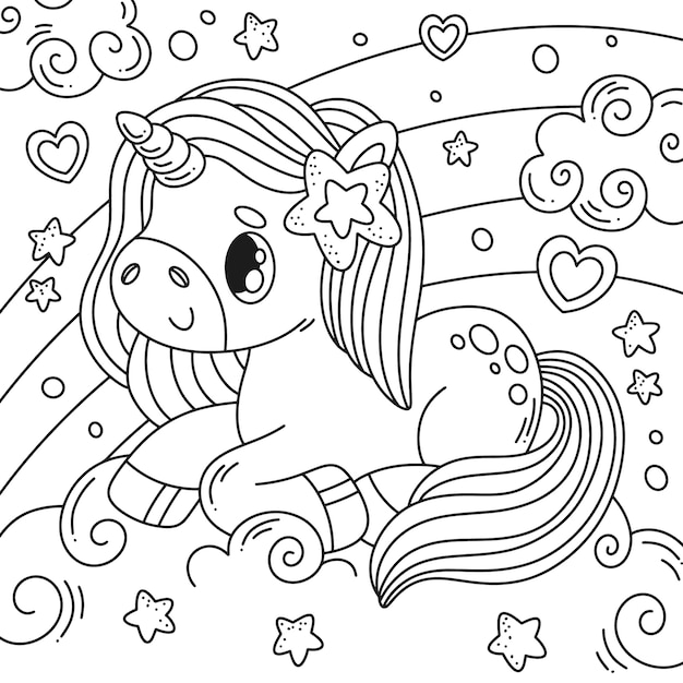 Free vector hand drawn unicorn coloring book illustration