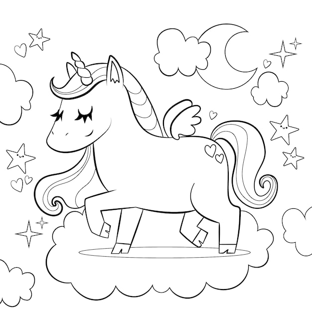 Free vector hand drawn unicorn coloring book illustration