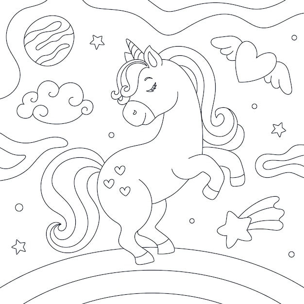 Free vector hand drawn unicorn coloring book illustration