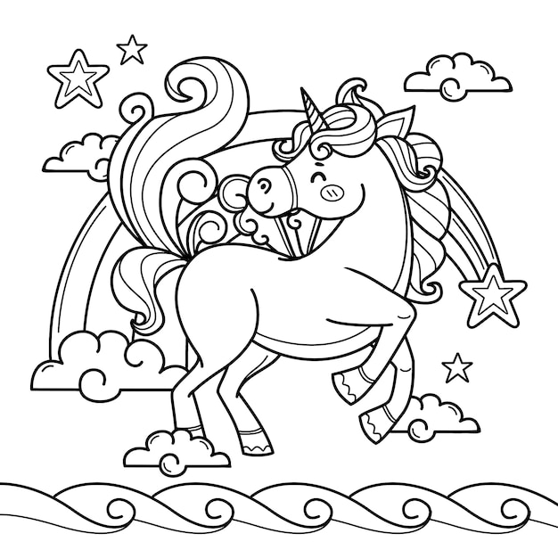 Free vector hand drawn unicorn coloring book illustration