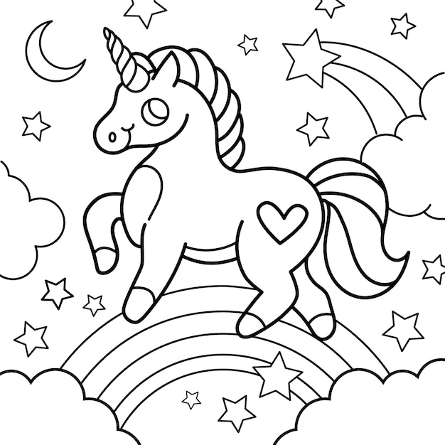 Free vector hand drawn unicorn coloring book illustration