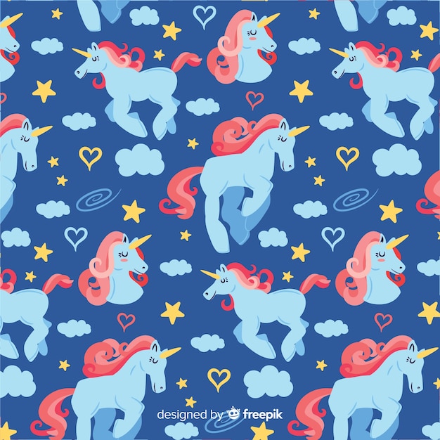 Hand drawn unicorn fantasy pattern