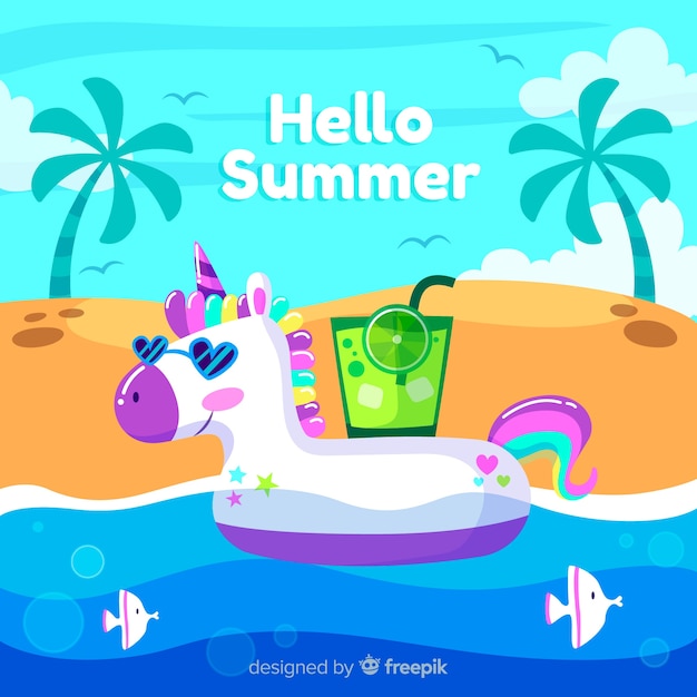 Hand drawn unicorn float summer background