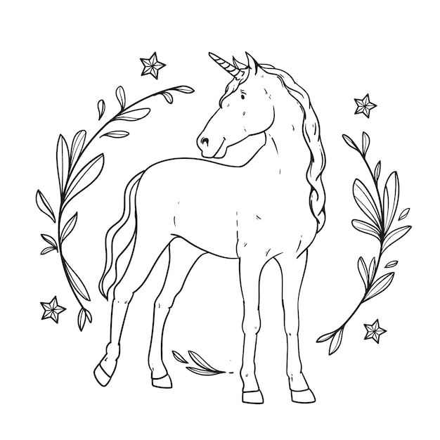 Free vector hand drawn unicorn outline illustration