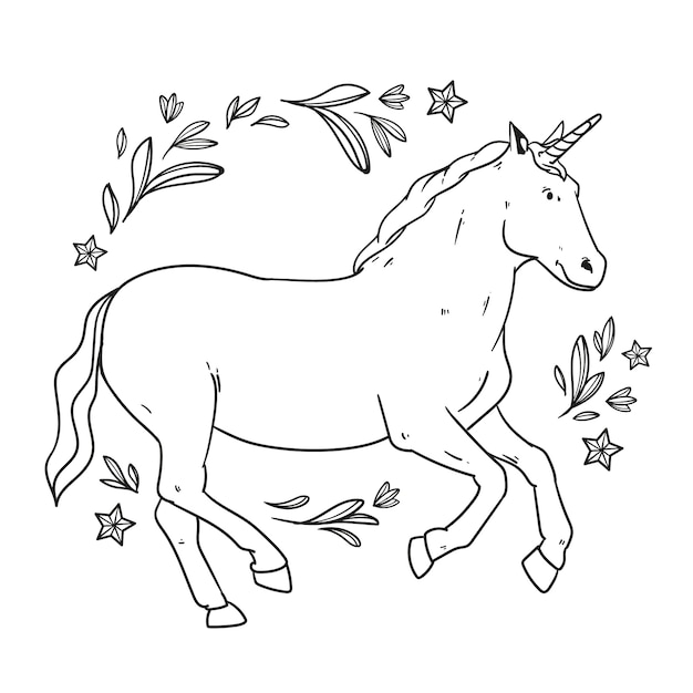 Hand drawn unicorn outline illustration