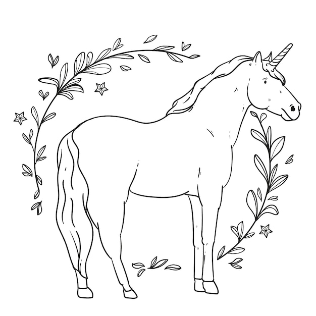 Hand drawn unicorn outline illustration