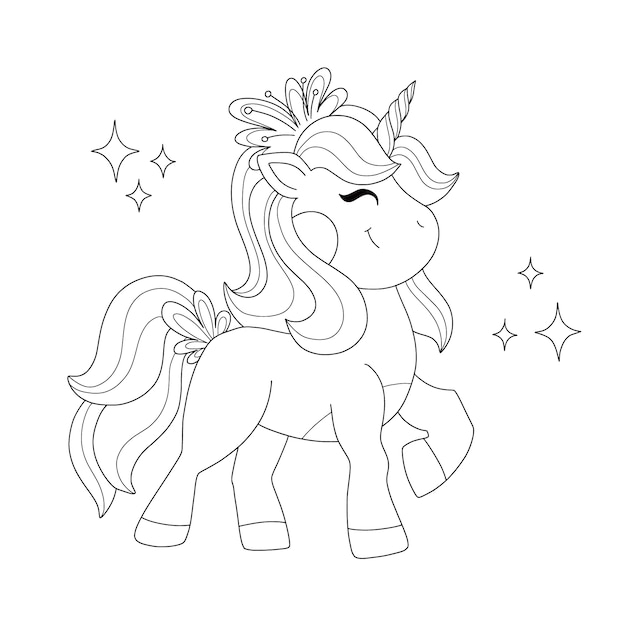 Hand drawn unicorn outline illustration