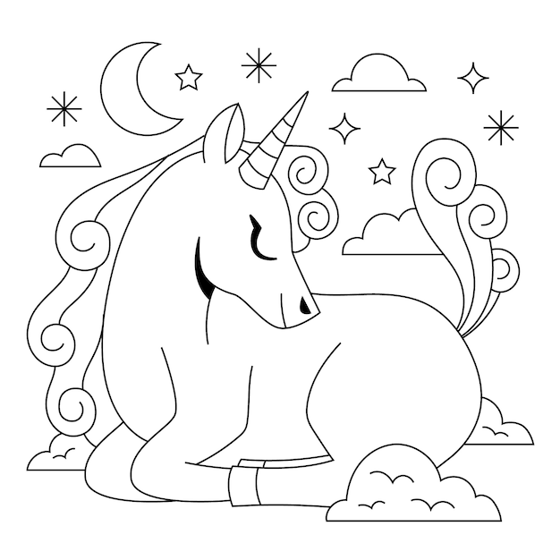 Hand drawn unicorn outline illustration