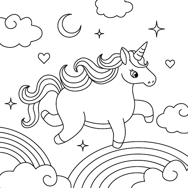 Hand drawn unicorn outline illustration