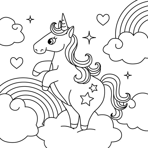 Hand drawn unicorn outline illustration