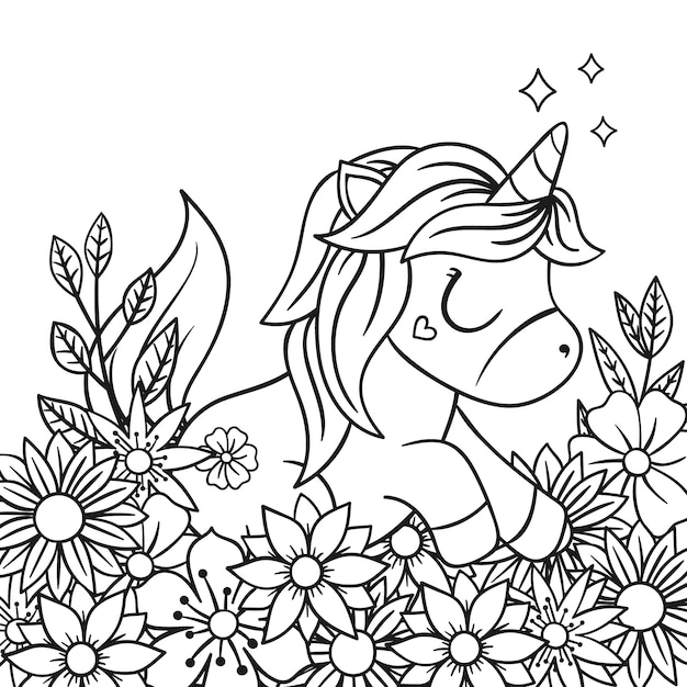 Hand drawn unicorn outline illustration