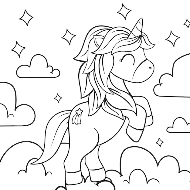 Hand drawn unicorn outline illustration