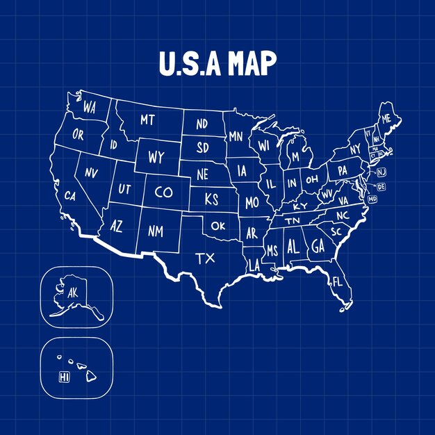 Hand drawn usa outline map