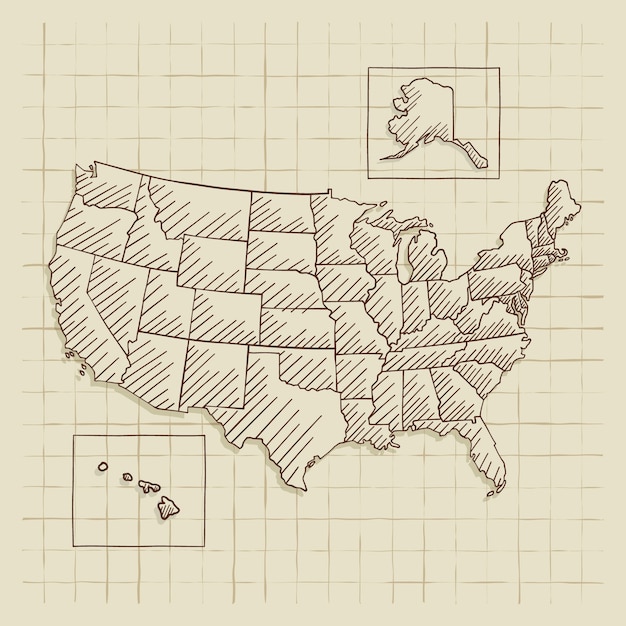 Hand drawn usa outline map