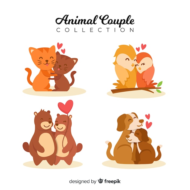 Hand drawn valentine animal couple set