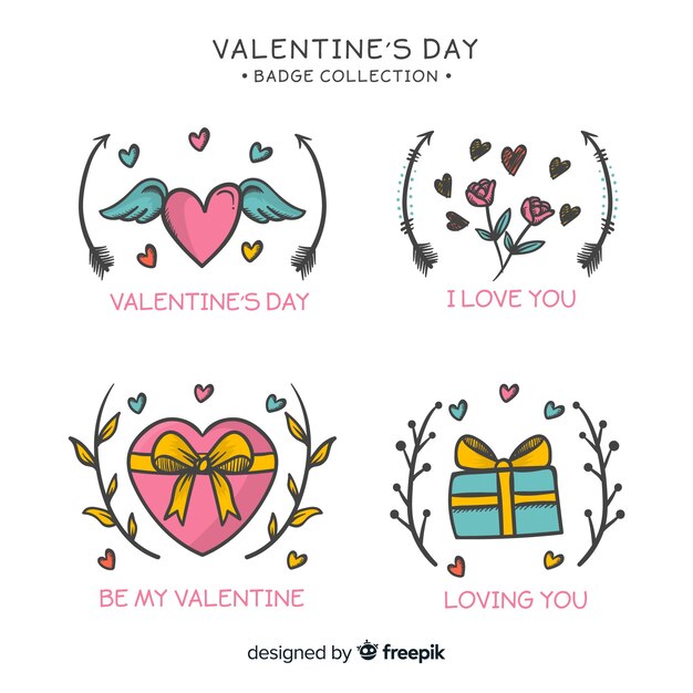 Hand drawn valentine badge pack