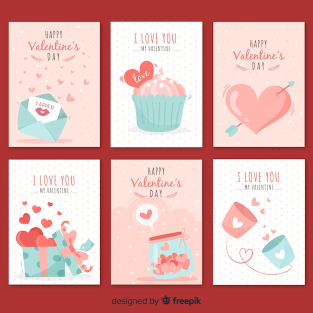 Hand drawn valentine card collection