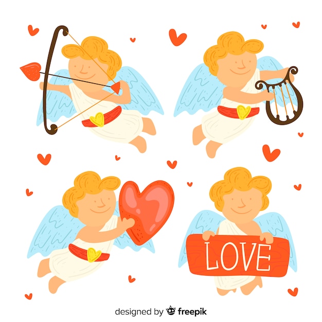 Free Vector hand drawn valentine cupid collection