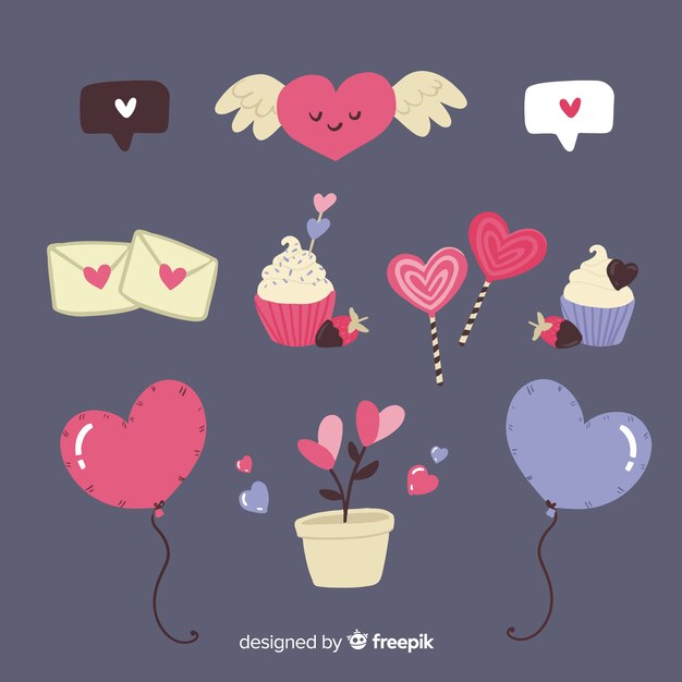 Free vector hand drawn valentine elements collection