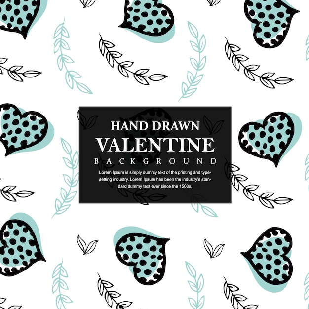 Hand Drawn Valentine Hearts and Leafs Background