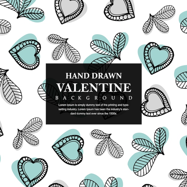 Hand Drawn Valentine Hearts and Leafs Background