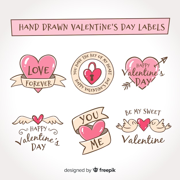 Hand drawn valentine label pack