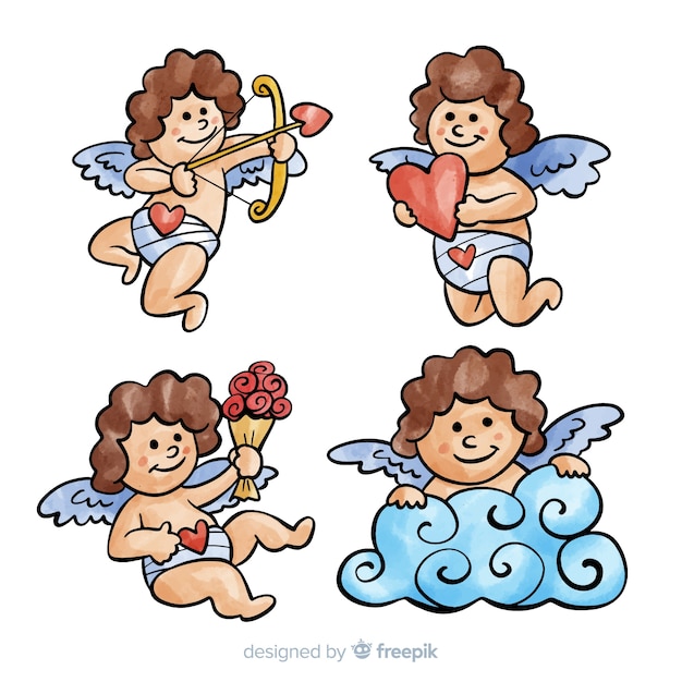 Free Vector hand drawn valentine's day angel collection