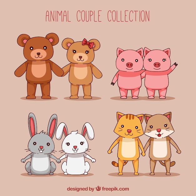 Hand drawn valentine's day animal couple collection 